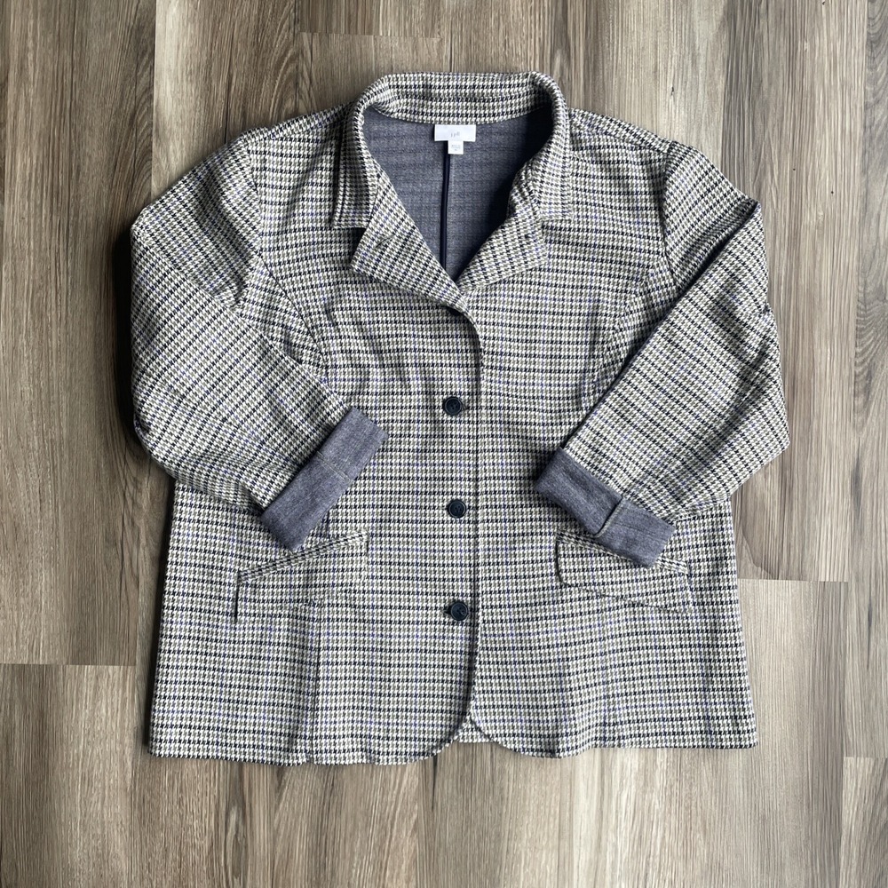 J JILL Women Jacket XL Houndstooth Preppy Old Money Knit Blazer Corporate Office - Picture 1 of 7